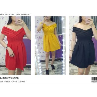 Đầm xòe xếp li bẹt vai [ HÌNH THẬT]