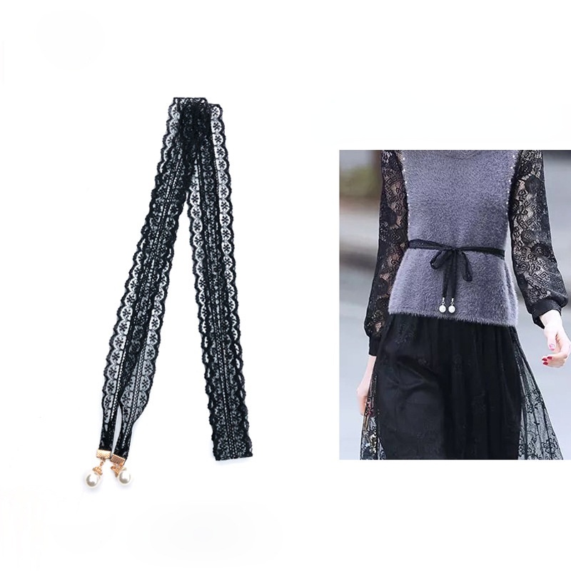 Thắt Lưng Nơ Ren Đính Ngọc Trai Thời Trang Nhật Bản Cho Nữ