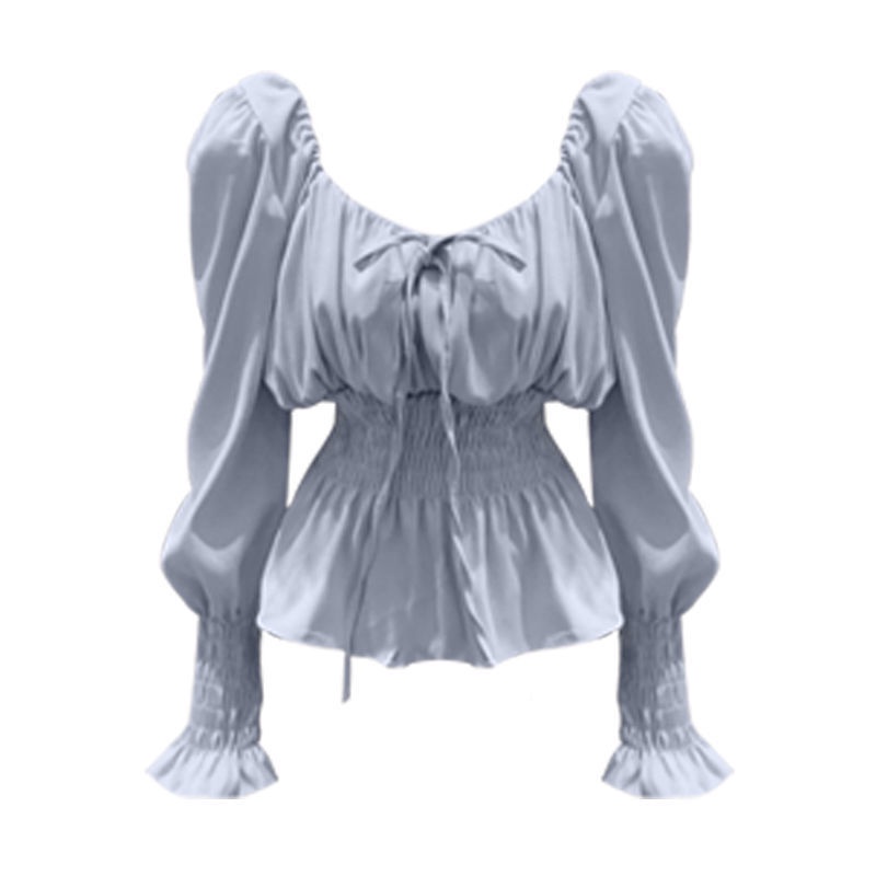 COZOK Áo Sơ Mi Tay Dài Cổ Vuông Nhấn Eo Phong Cách Retro Nữ Tính