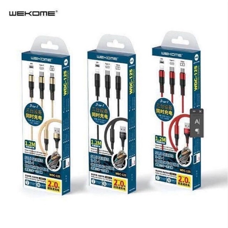 DÂY CÁP SẠC 3 ĐẦU ĐA NĂNG WEKOME SẠC CHO CÁC LOẠI MÁY ĐIỆN THOẠI IPHONE, SAMSUNG, OPPO SIÊU BỀN
