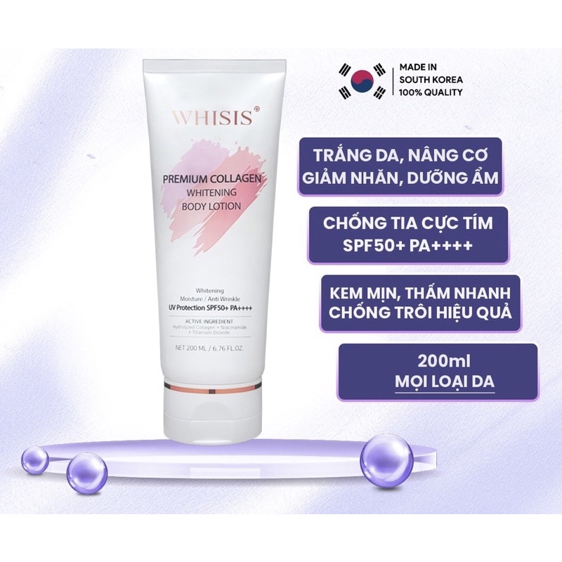 [Che Tên SP] Combo Kem Dưỡng Thể Whisis Premium Collagen 200ml + Nước hoa vùng kín Whisis Sweet Girl 5ml