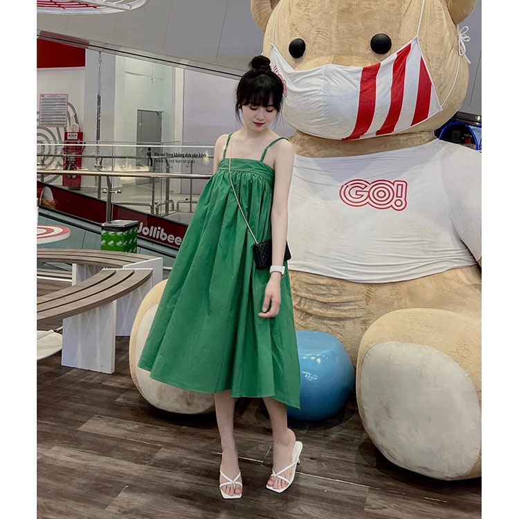 Đầm hai dây vạt lệch Váy 2s quây ngực lưng có chun form rộng