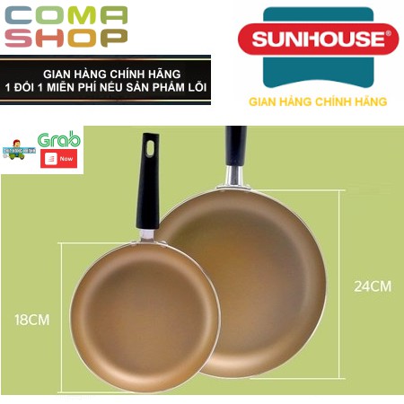 BỘ 2 CHẢO CHỐNG DÍNH SUNHOUSE (24 -18 CM) - MÀU VÀNG SAMPANH