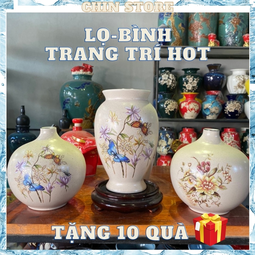 Lọ hoa BÁT TRÀNG, gốm sứ BÁT TRÀNG cao cấp, men bóng họa tiết 3D vẽ tay để decor, cắm hoa đa dạng mẫu H18CM, H21cm