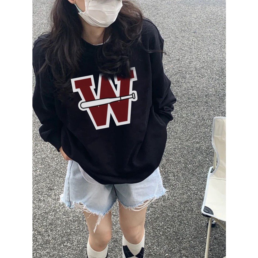 Áo Nỉ Sweater Oversize Bóng Chày W, Mẫu Hot Trend Mùa Đông 2022 𝘽𝙮.𝘾𝙖𝙢𝙘𝙖𝙢