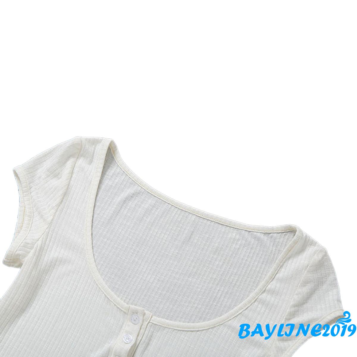 Áo croptop ngắn tay cổ chữ U thời trang gợi cảm cho nữ