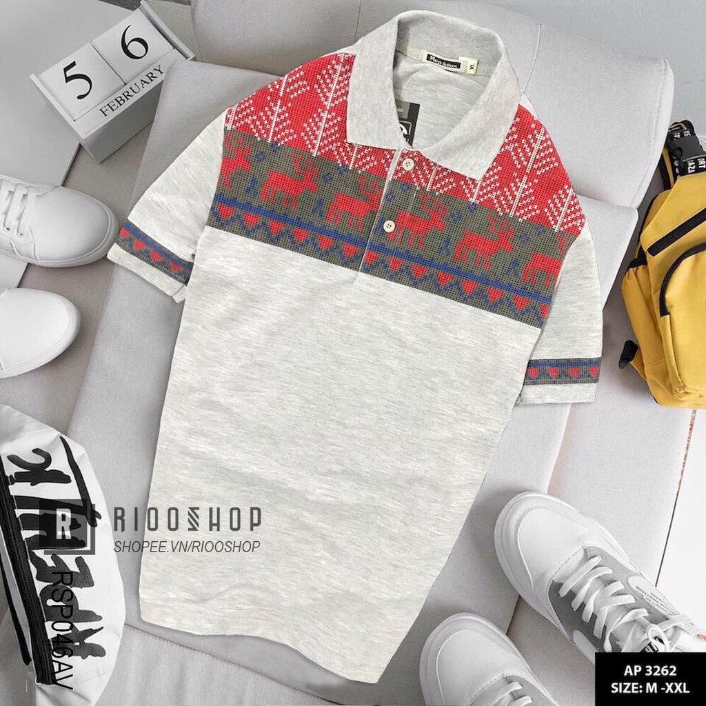 Áo thun nam ngắn tay có cổ họa tiết tuần lộc cực đẹp RSP046 - áo polo nam Riooshop | BigBuy360 - bigbuy360.vn