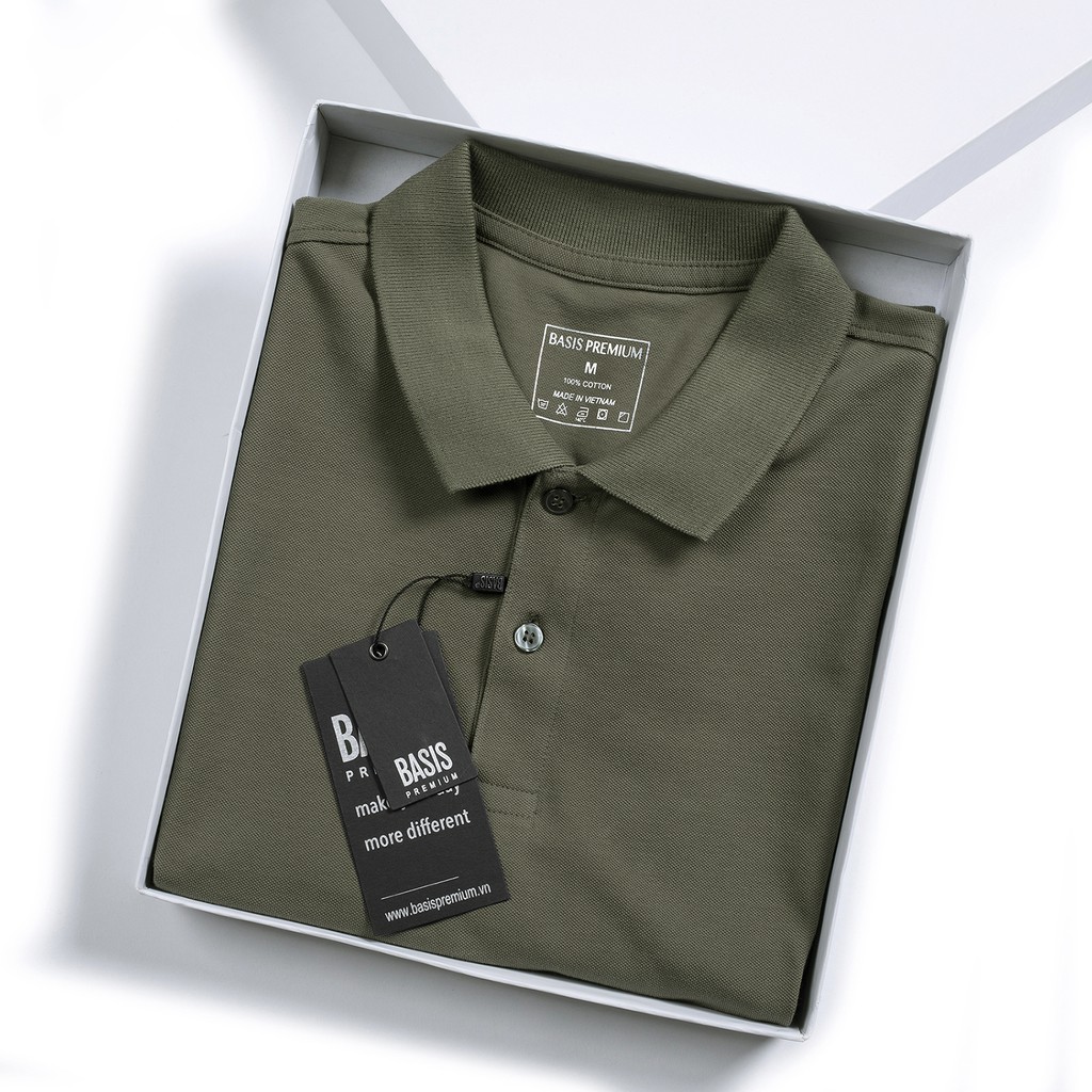 Áo thun polo nam có cổ, màu nâu đất cotton thoáng mát, form regular Basis APL22 | BigBuy360 - bigbuy360.vn