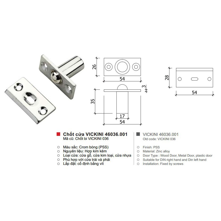 Chốt Bi VICKINI 46036.001 CP trắng giá rẻ