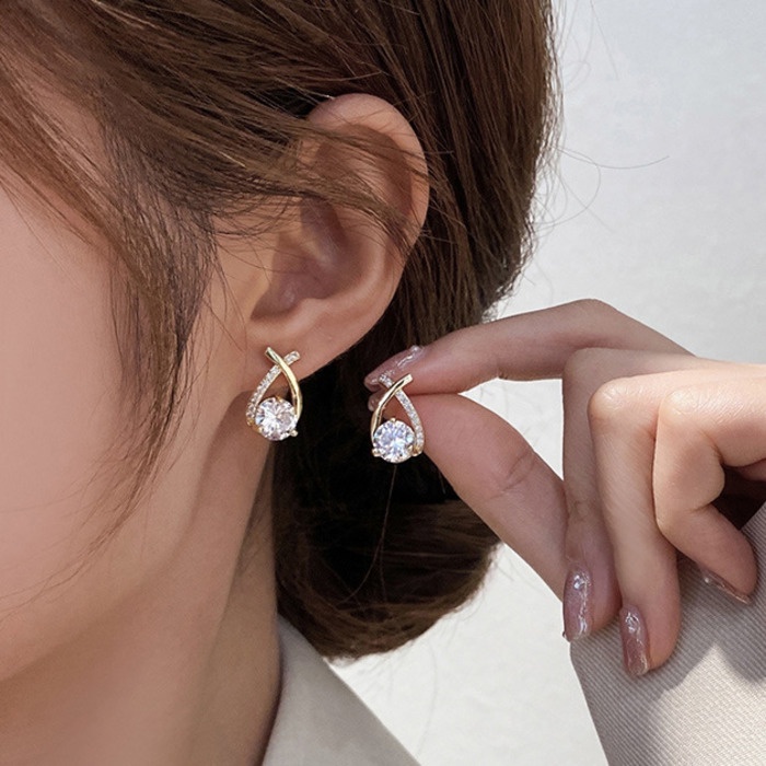Khuyên tai Pure Cube đính đá zircon lấp lánh sang trọng thời trang cao cấp dễ phối đồ cho nữ