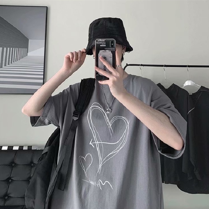 Áo thun tay ngắn cổ tròn dáng rộng in họa tiết Graffiti phong cách Hàn Quốc thời trang cho nam size M-5XL