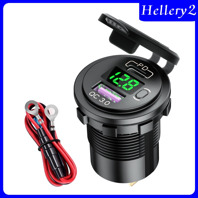 [HELLERY2] Dual USB Car Charger Quick Charge PD&amp;QC 3.0 Voltage Measure