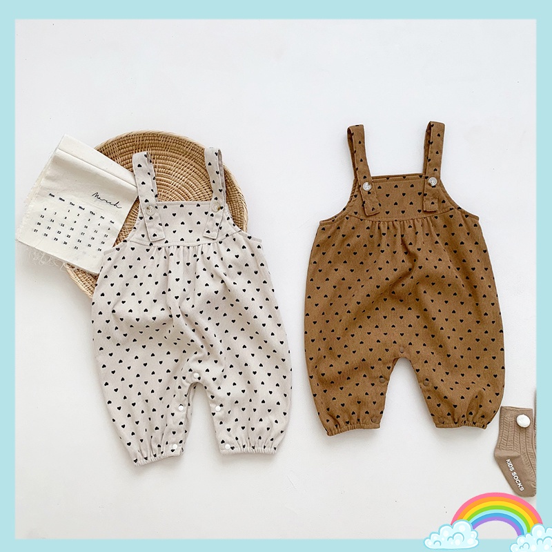 Bộ Áo Liền Quần Không Tay Họa Tiết Trái Tim Phong Cách Hàn Quốc Dành Cho Bé 1 Tuổi