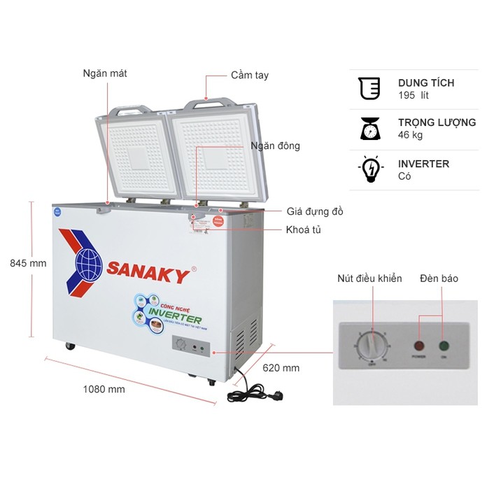 Tủ đông Sanaky Inverter 220 lít VH-2899W4K