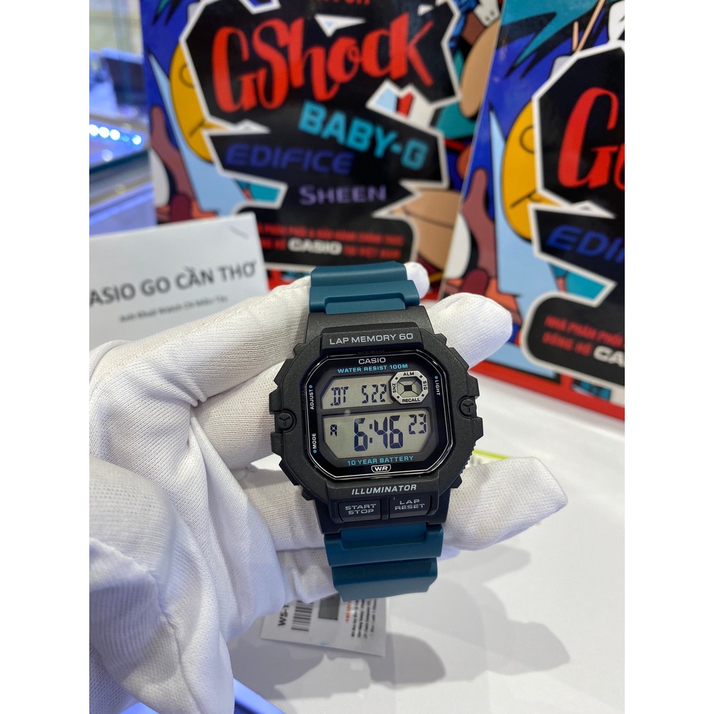 Đồng hồ Casio điện tử nam WS-1400H-3AVDF dây cao su chính hãng
