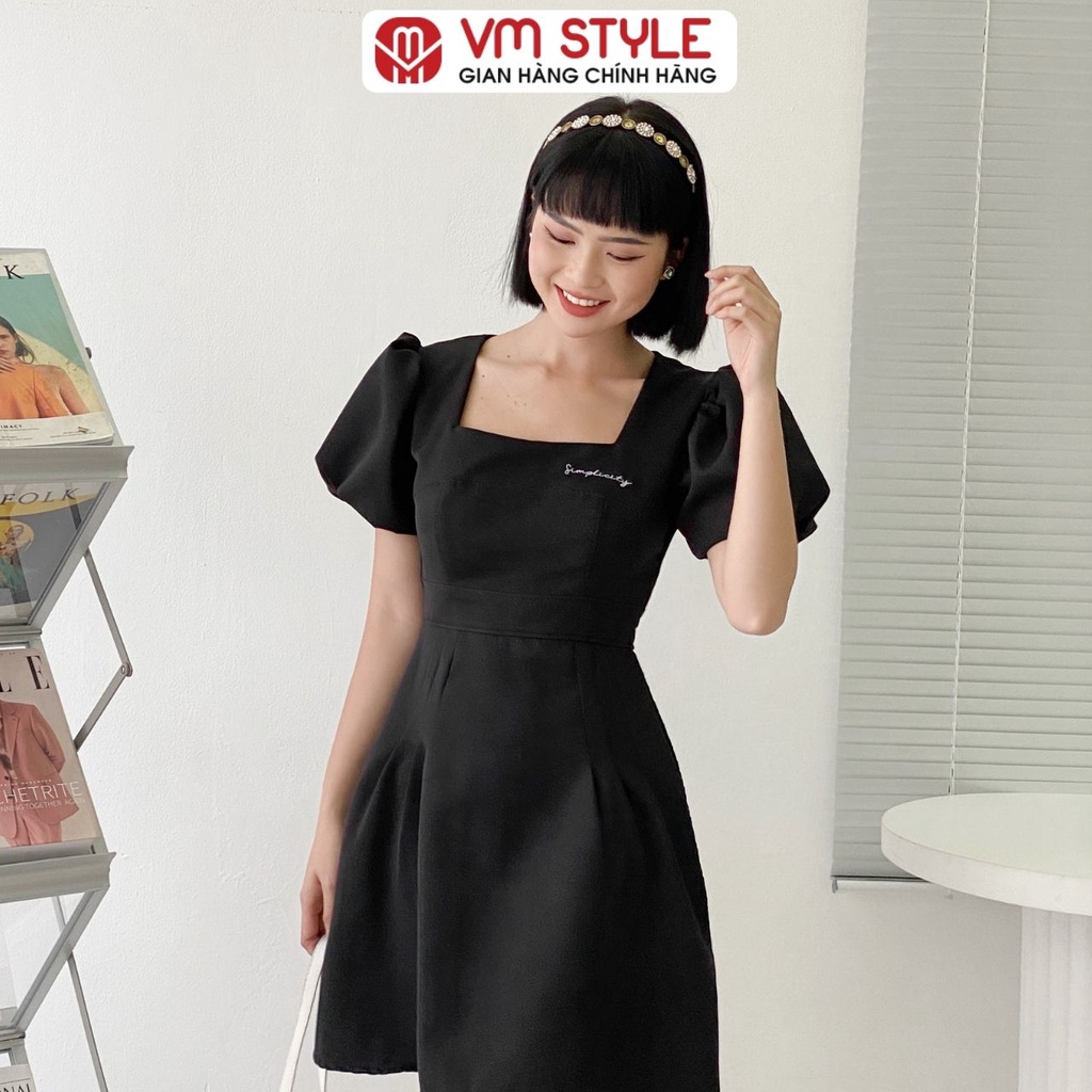 Đầm tay phồng cổ u VM STYLE thêu ngực trái thời trang nữ ulzzang cho bạn gái 22VD02KI2102