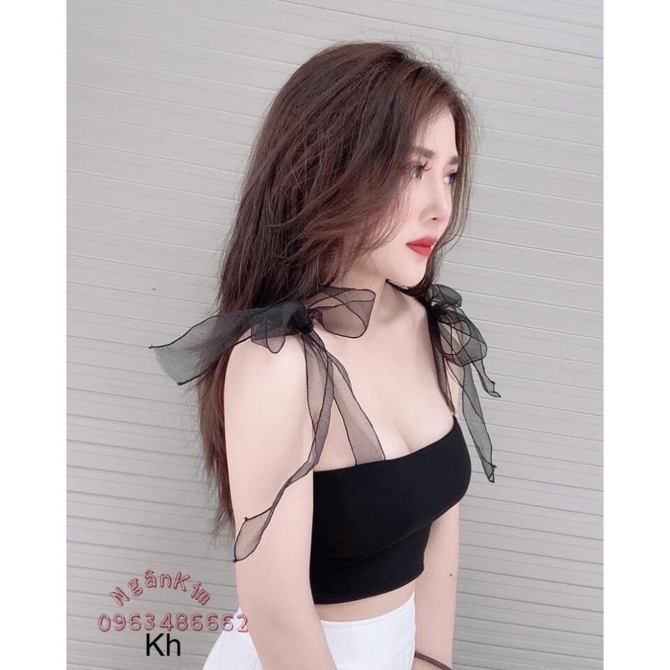 Áo thun nữ croptop, áo ống hai dây cột nơ