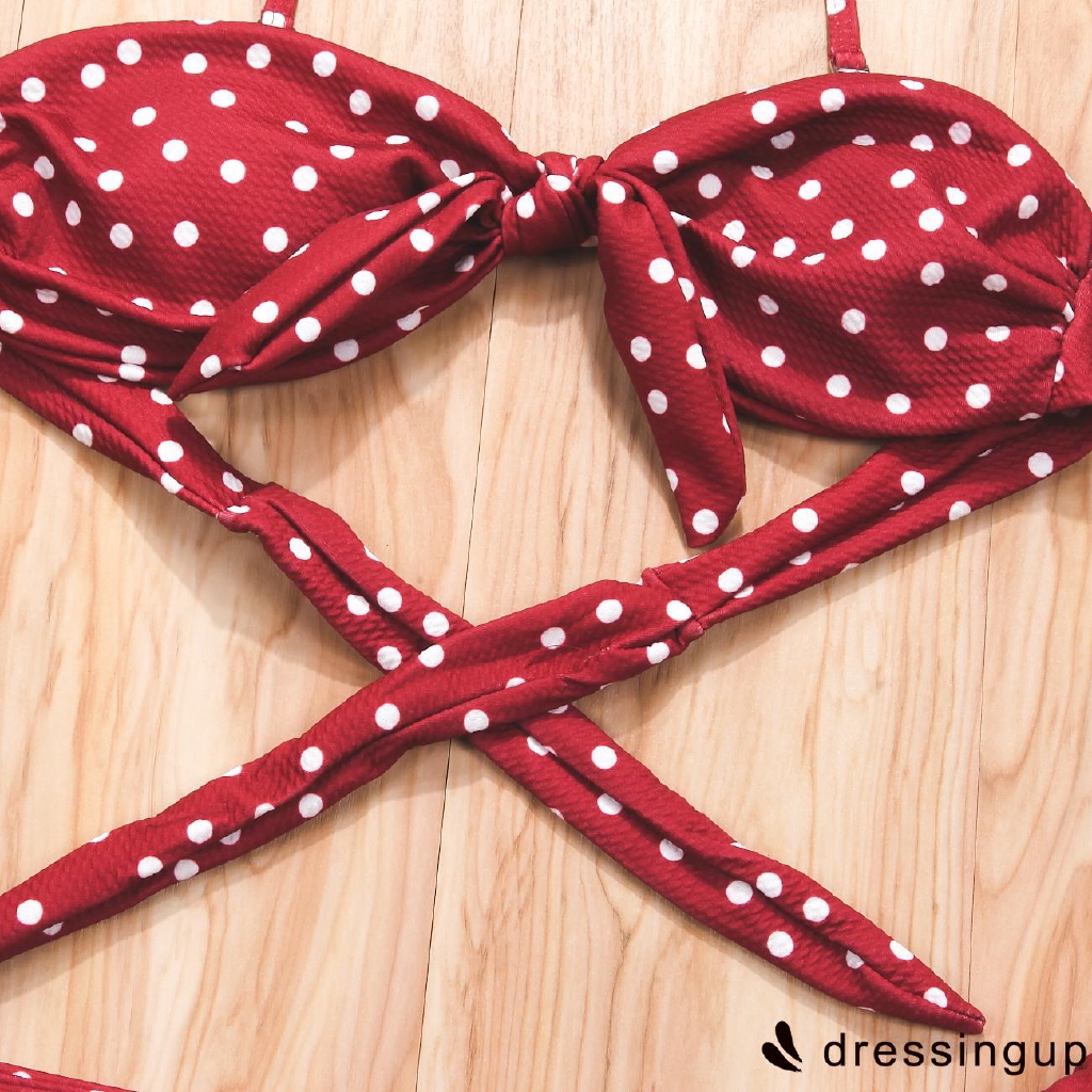 Bộ bikini 2 mảnh nâng dáng họa tiết chấm bi buộc nơ quyến rũ cá tính dành cho nữ | BigBuy360 - bigbuy360.vn