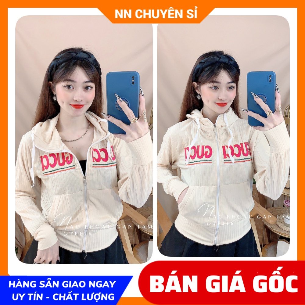 Áo khoác gân tăm cho nữ chất vải mềm co giãn lên phom ôm dáng thêu chữ dễ thương TP116