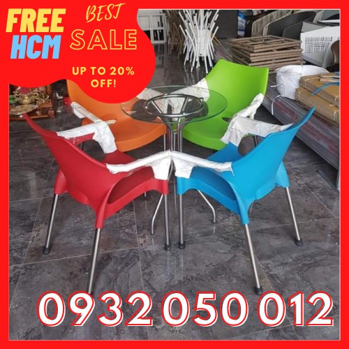 【Giá Tại Xưởng】Bộ bàn ghế cafe nhựa đúc chân inox, bàn kính tròn đẹp, sang trọng, hiện đại, chất lượng ❝Best Seller