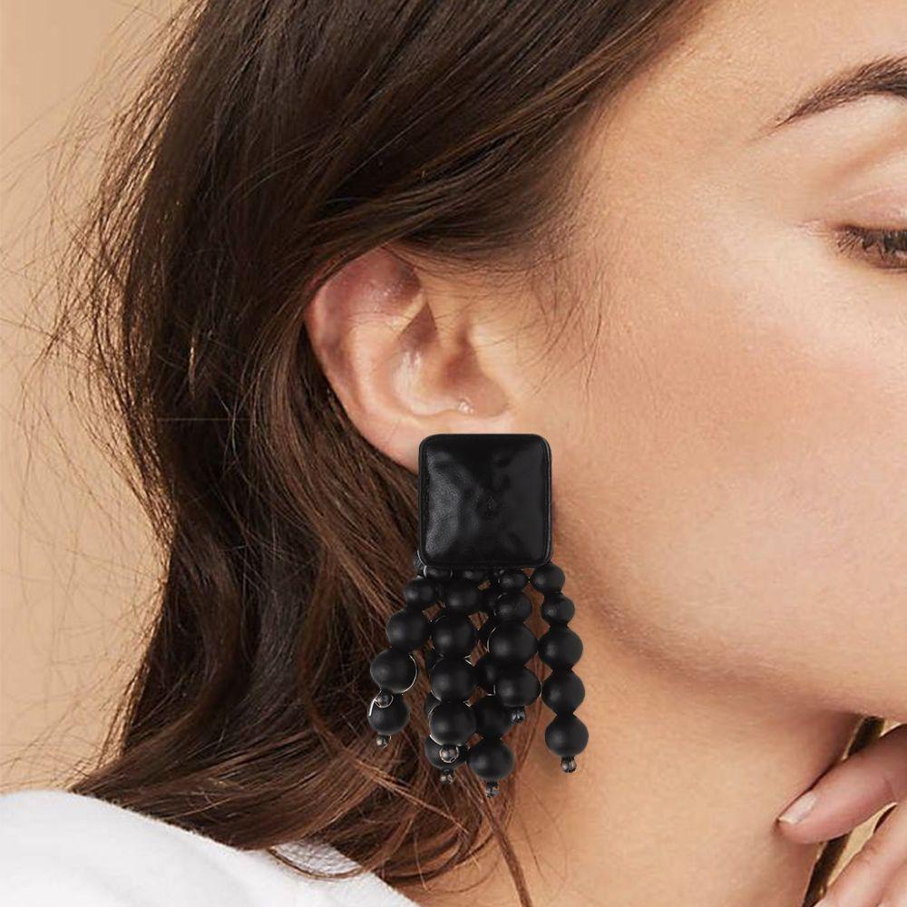 LAY Bông Tai Dáng Dài Đính Hạt Gỗ Và Kim Loại Thời Trang Cho Nữ