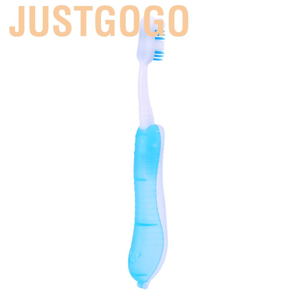 Justgogo Light Blue Portable Compact Fold Foldable Folding Toothbrush Travel Camping Hiking Outdoor Easy