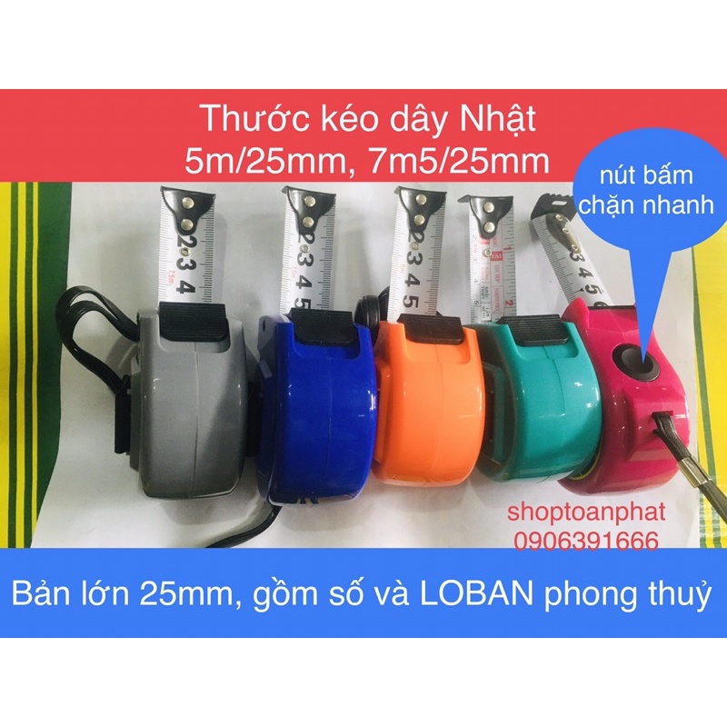 thước kéo, thước dây 5m, 7m5 số | 2 mặt nhật (Japan)