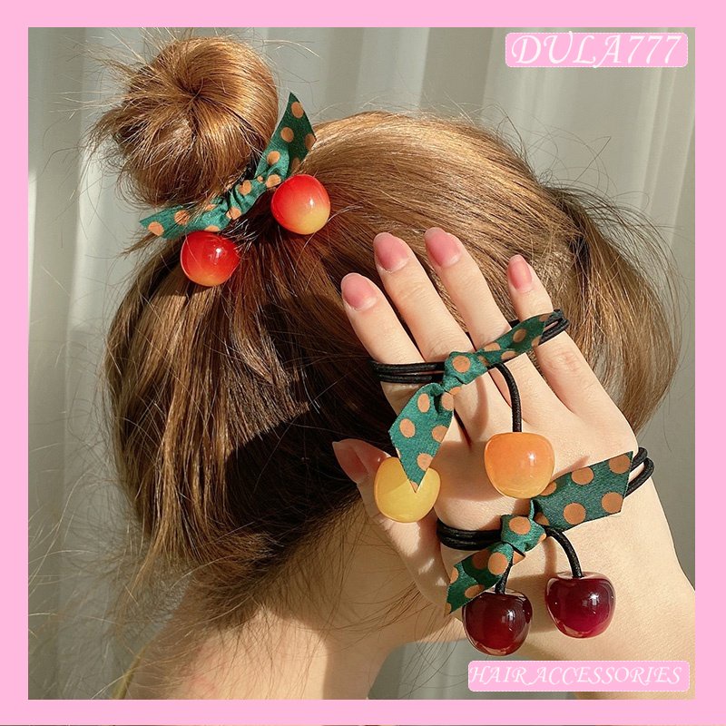 Dây Cột Tóc Cao Su In Họa Tiết Trái Cherry Thời Trang Hàn Quốc Cho Nữ