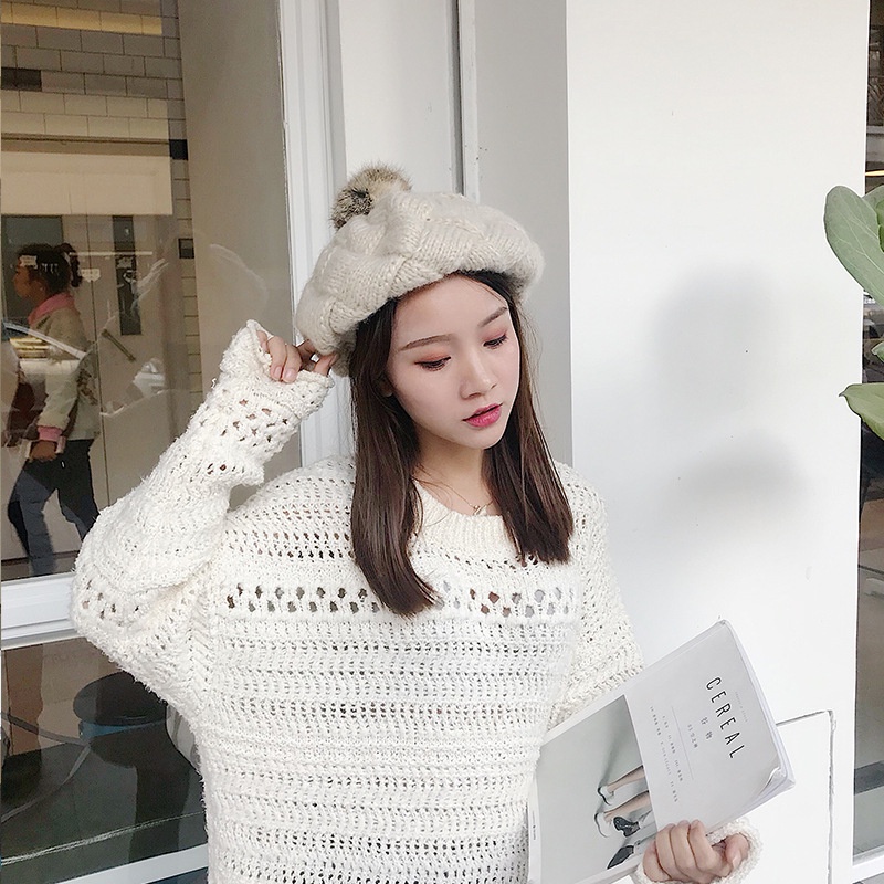 Mũ Beret Len Lông Thỏ Phong Cách Hàn Quốc Dễ Phối Đồ Thời Trang Thu Đông Cho Nữ