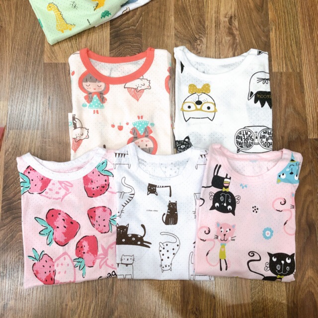 Bộ cotton cộc tay biết thở siêu mát cho bé gái mùa hè