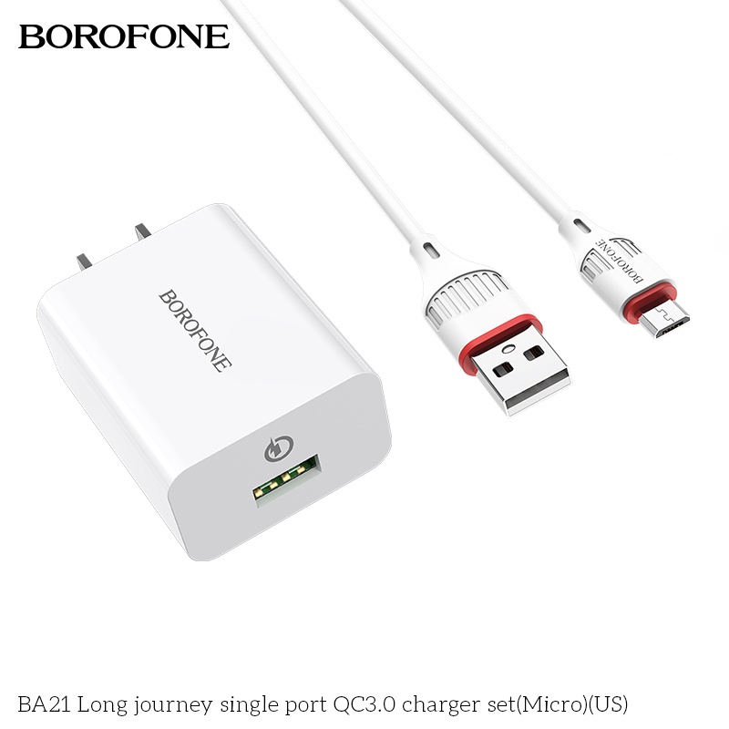Bộ sạc 18W BOROFONE gồm củ và dây cáp sạc dài 1 mét cho android: Samsung, Xiaomi, Oppo, Vivo, Huawei Realme...