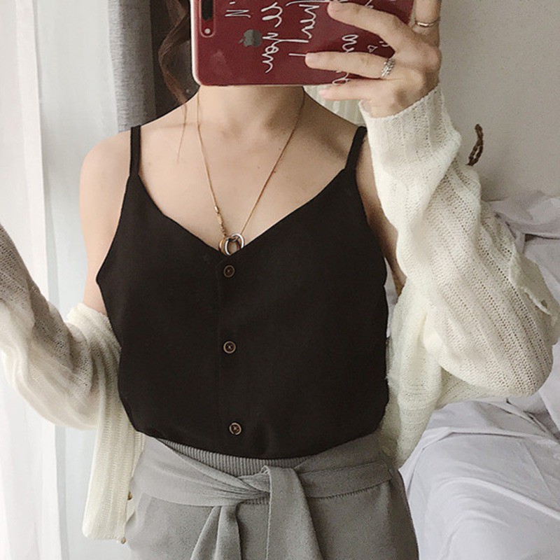 [Baywellfashion]Áo 2 dây nữ cổ chữ V màu trơn | BigBuy360 - bigbuy360.vn