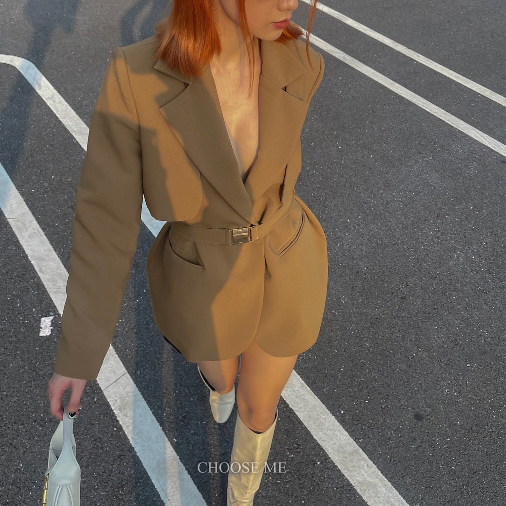 Blazer Màu Rêu Có Kèm Đai, Áo Vest Dáng Rộng - Choose Me KLP | BigBuy360 - bigbuy360.vn