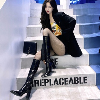 Bốt da mũi viền hợp kim sang chảnh (đế cao 8-9cm tham khảo thêm trong mô tả)