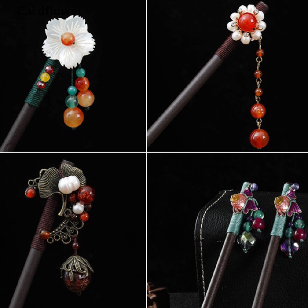 &lt; Cardflower &gt; Trâm Cài Tóc Đính Hạt Tua Rua Hình Hoa Phong Cách Trung Quốc Cổ Điển