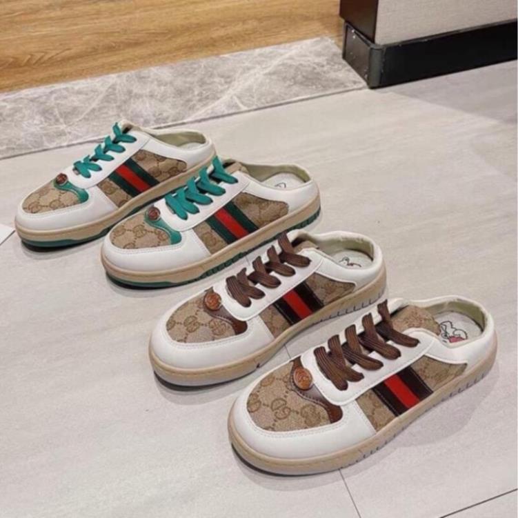 [ FULL BOX ] Giày sục nữ đạp gót, sục Gucci đế nâu/xanh bản đẹp full sz 35-39 êm chân dễ phối đồ hot nhất 2021