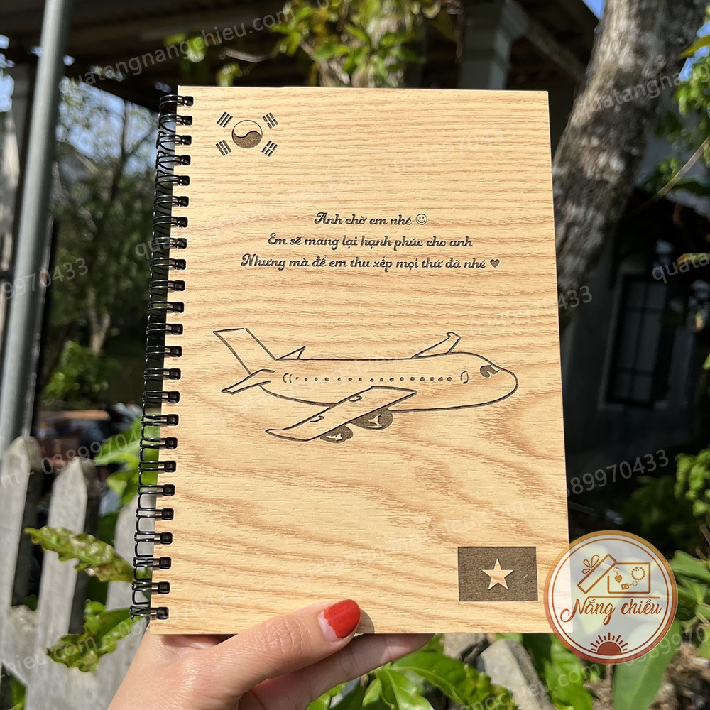 Sổ bìa gỗ khắc laser- thiết kế theo yêu cầu - kích thước 15cm x20cm - không độc hại cho trẻ em