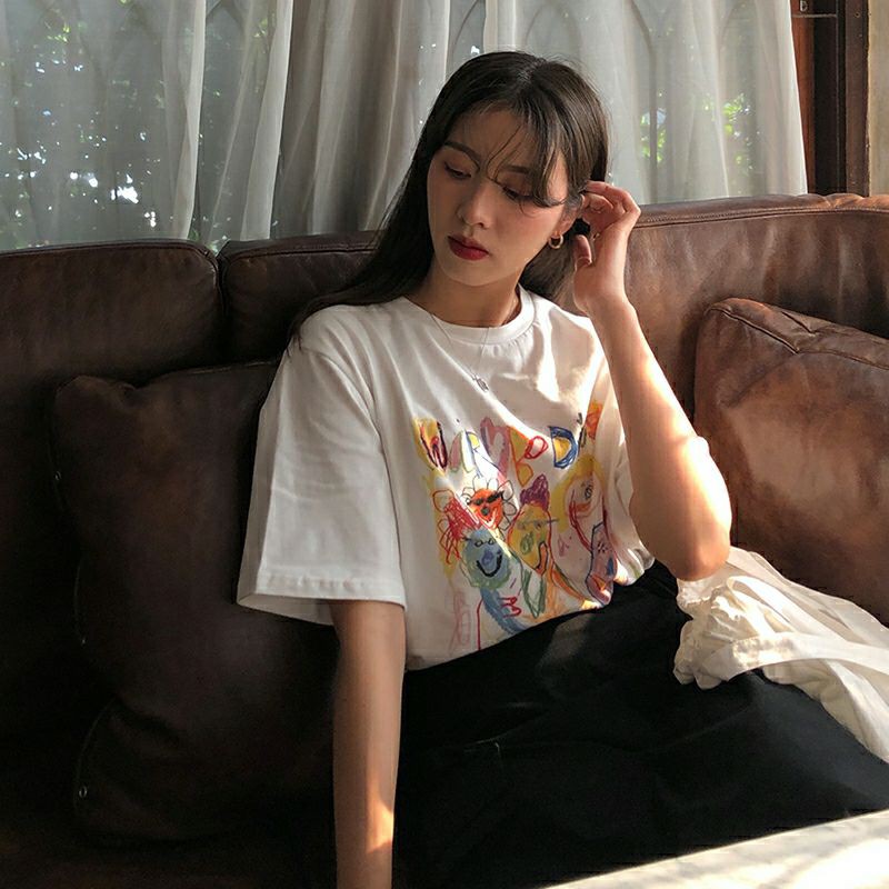 áo thun form rộng tay lỡ unisex in hoạt hình