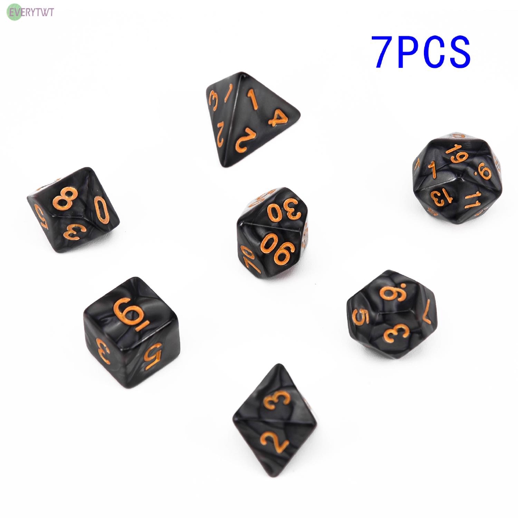 Set 7 xúc xắc màu đen 4/6/8/10/12/20/% dùng để chơi game DND RPG MTG