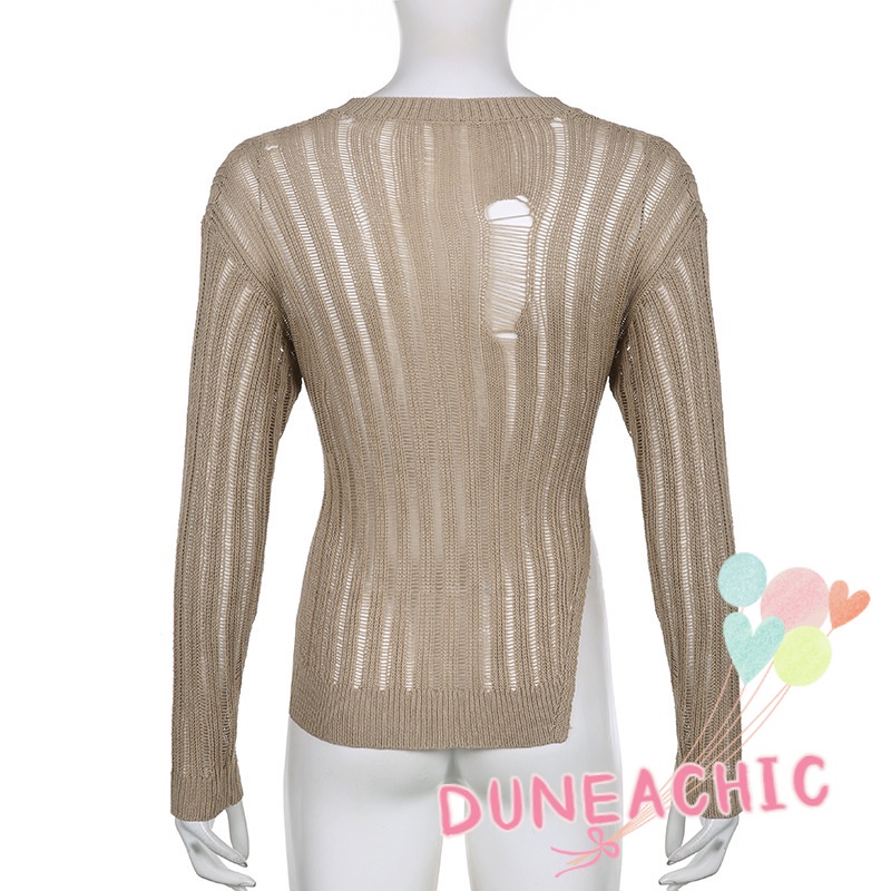 Áo sweater Cổ Thuyền Xẻ Tà Bất Đối Xứng Quyến Rũ Cho Nữ DUNEA818