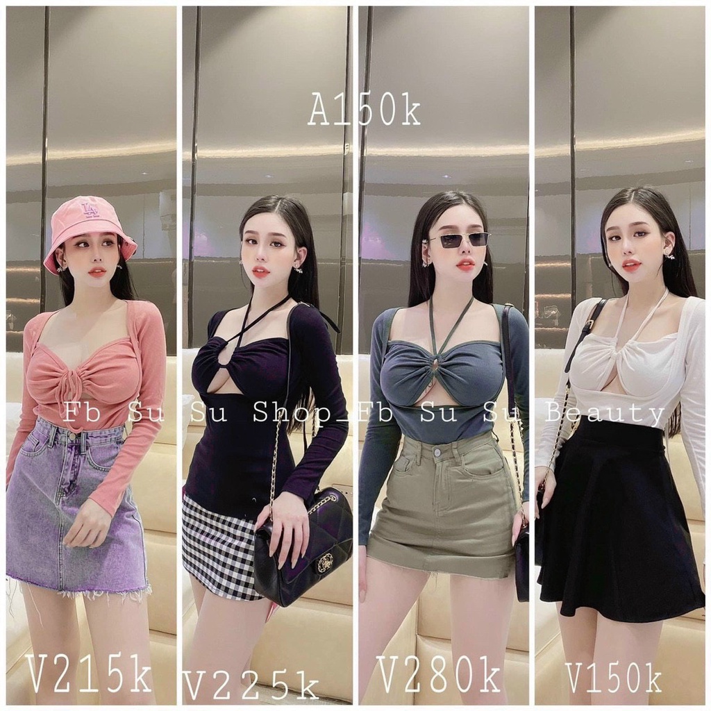 Áo kiểu nữ yếm cúp ngực tay dài | croptop sexy  - AK0074 | 23tshop