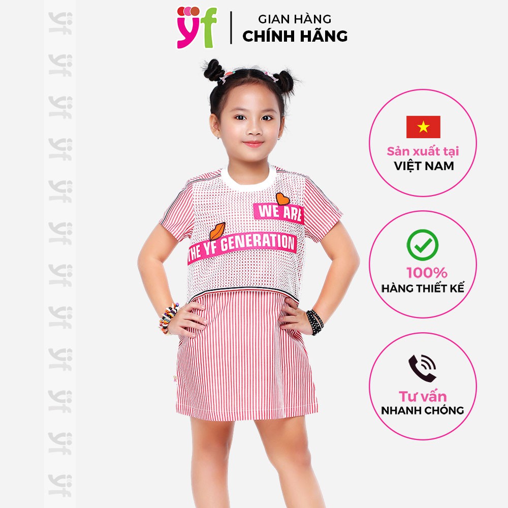 Đầm chữ A cho bé phối lưới YF, phong cách năng động 9DX533