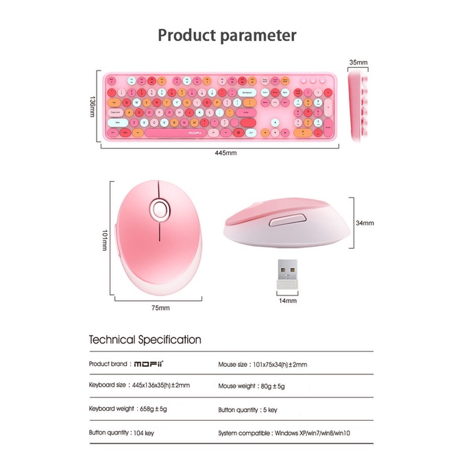 Bộ Bàn Phím Và Chuột Không Dây jomaa Mofi Thai 2.4G Màu Sắc Ngọt Ngào