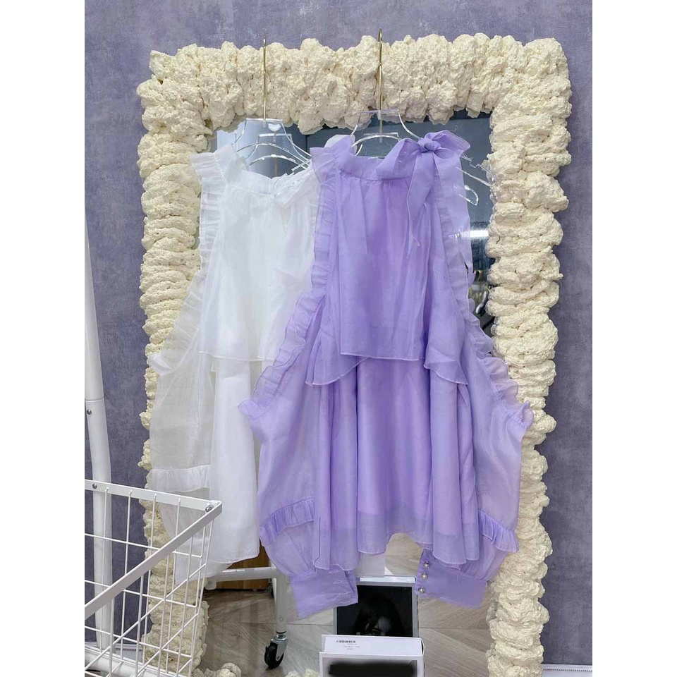 Áo tơ trễ vai khoét vai tay dài 2 màu siêu sang chảnh đi tiệc, đi chơi