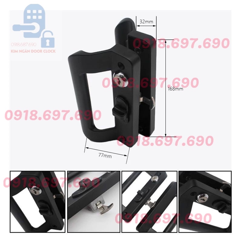 Khóa chữ D cửa lùa đi nhôm xingfa hàng  chính hãng