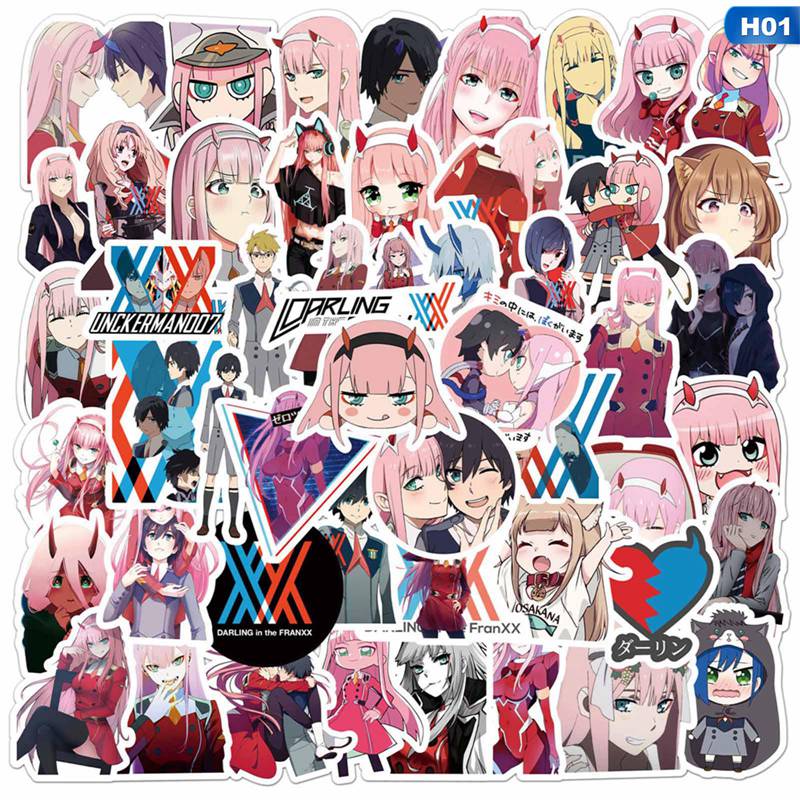 Bộ 50 Miếng Dán Trang Trí Laptop / Va Li Hình Anime Darling In The Franxx Zero Two Waifu