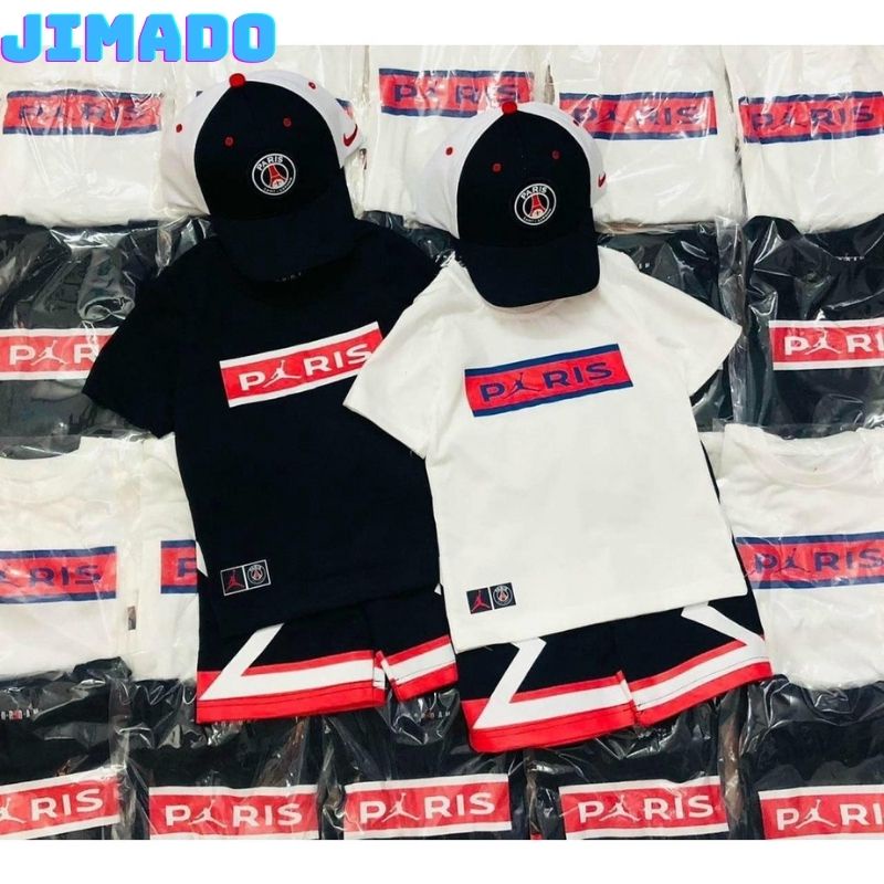 Đồ bộ bé trai 2 màu trắng đen Paris mềm mịn áo cotton quần da cá thấm hút tốt Jimado E2.070.TR.130