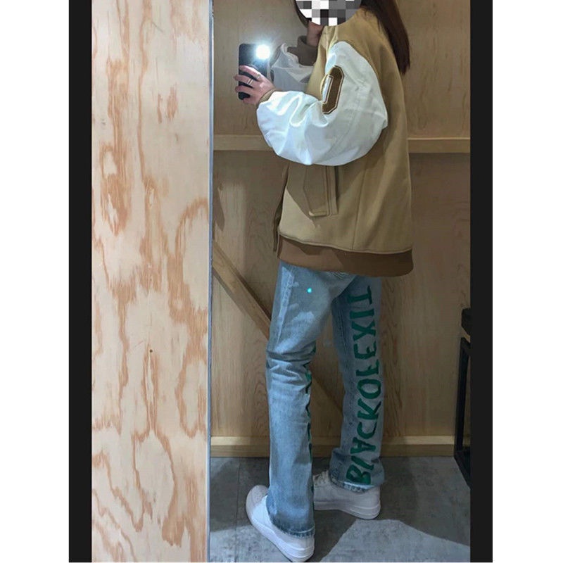 American high street fluorescent embroidery slim micro horn jeans women's fashion hip hop accumulation feeling plus pants fashion