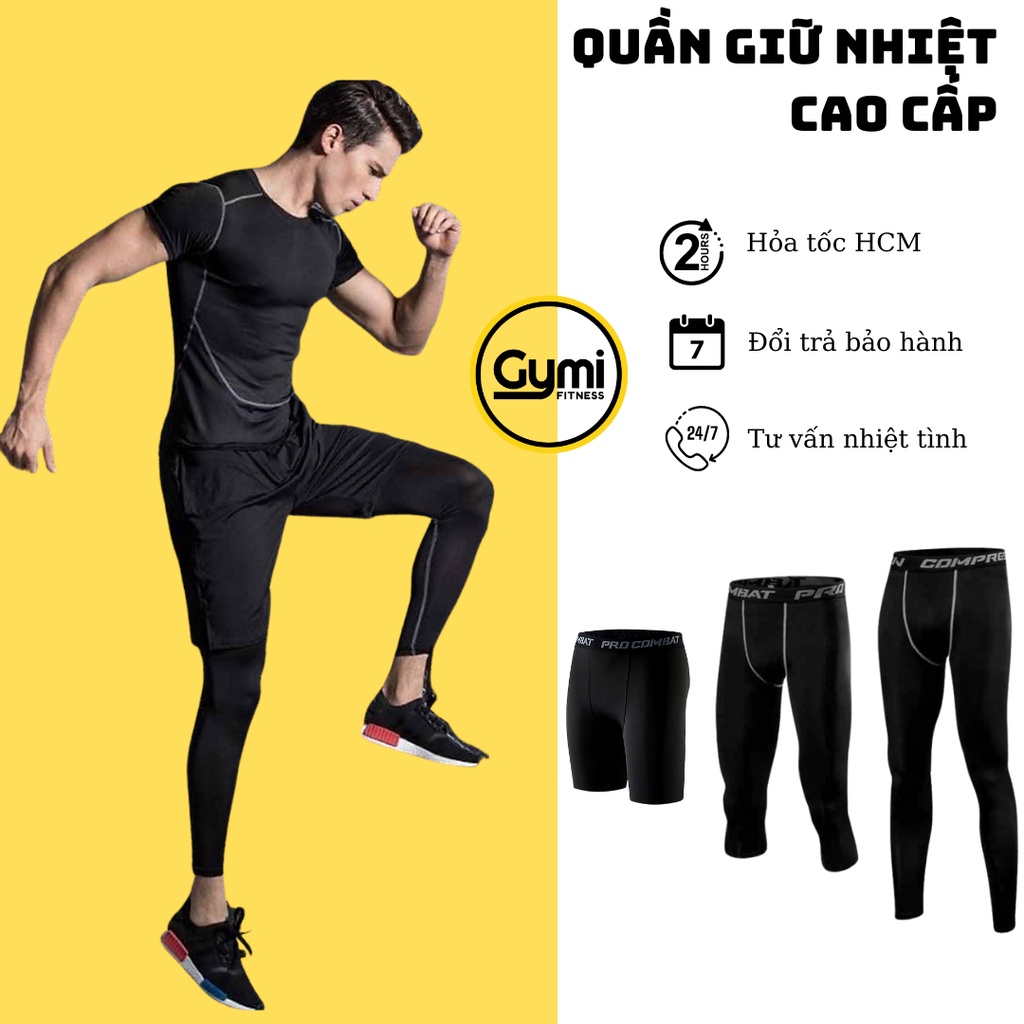 QUẦN GIỮ NHIỆT NAM COMBAT PRO, QUẦN LEGGING TẬP GYM NAM MÀU ĐEN