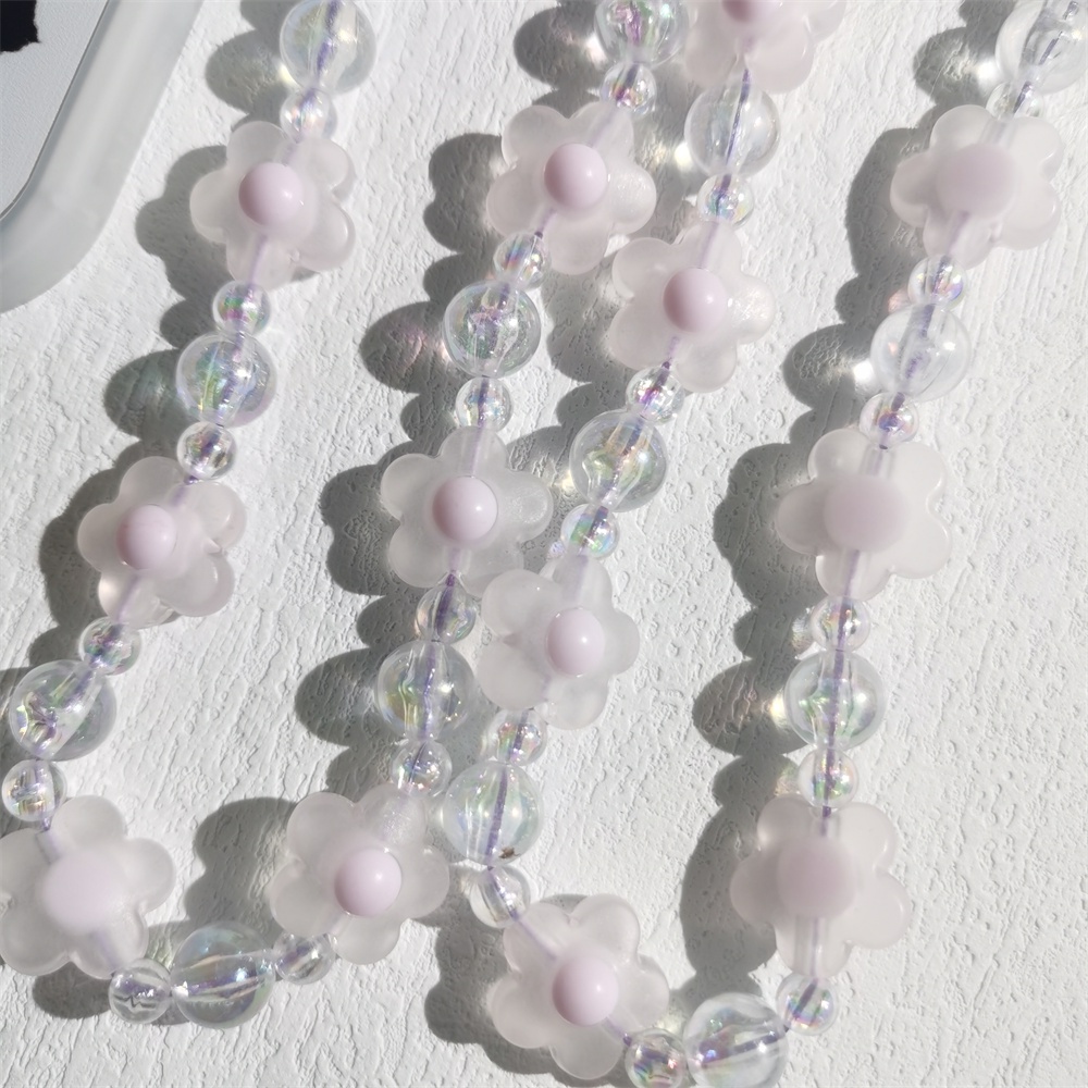 Dây Đeo Điện Thoại Acrylic Mềm Trong Suốt Chống Thất Lạc Đính Hạt Ngọc Trai Hình Hoa Màu Tím Dễ Thương